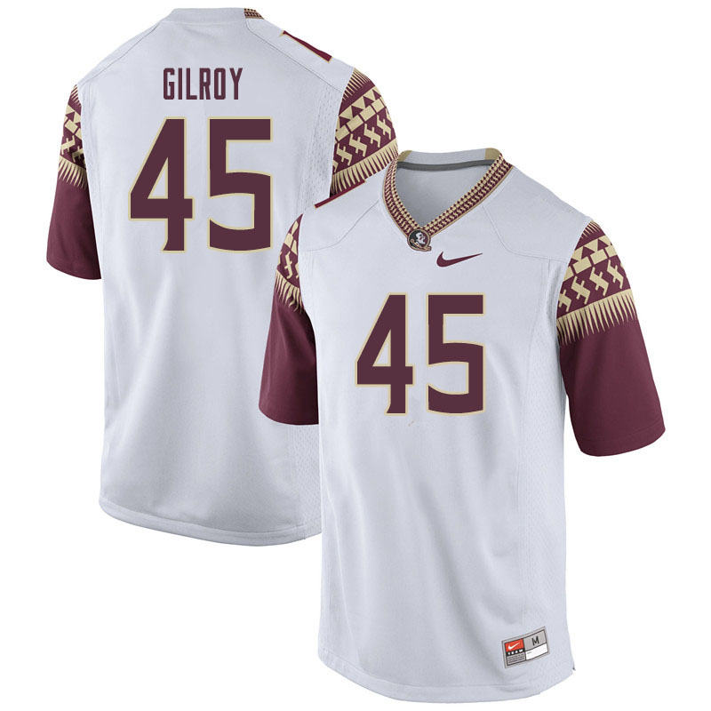 Men #45 Tyler Gilroy Florida State Seminoles College Football Jerseys Sale-White - Click Image to Close